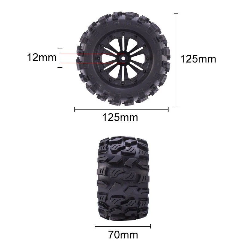 2pcs ZD Racing 12mm HEX 125mm Wheel Tire For 1/10 Monster Truck Off Road HPI HSP - Bild 3 von 4