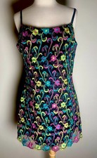 VTG Betsey Johnson SZ L RARE Embroidered Black Mesh Overlay Mini Slip Dress USA