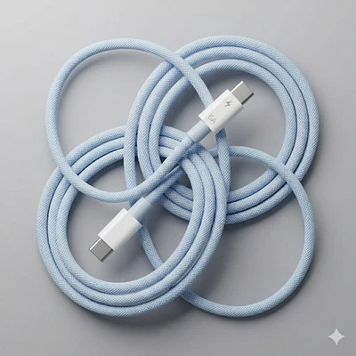 Câble USB-C Vers USB-C Tressé 2m Bleu ciel Charge Rapide Pour iphone 15 Samsung - Photo 1/4