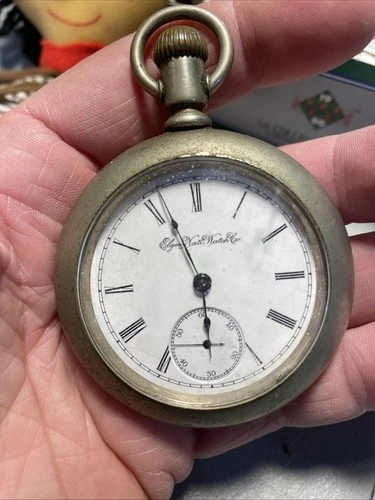 Elgin National Watch Co. Antique Pocket Watch  Silver Timepiece Hipster Vtg