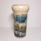 Vintage Unique Shape Blue Beige Fat Lava Drip Glaze Studio Pottery Vase