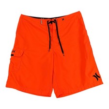 Hurley Mens Board Shorts Neon Orange Swim Trunks Cargo Pocket Size 36 Surf Vaca