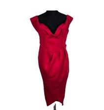Asos Off-shoulder Corset Sexy Red Holiday Date Midi Dress Pretty Woman Size 12