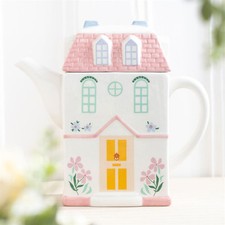 Pastel Cottage House Shaped Ceramic Teapot. Kitchen Spring Decor. Gift For Her.