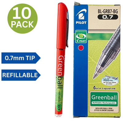Pilot Greenball Flüssige Tinte Tintenroller (10er Pack) ROT 0,7 mm Spitze Nachfüllbar
