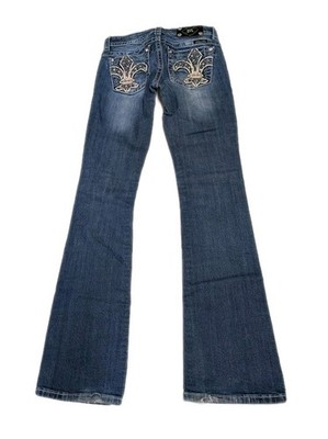 Miss Me 26 Signature-Rise Boot Rhinestone Fleur-De-Lis Distressed Jeans 26X32.5 