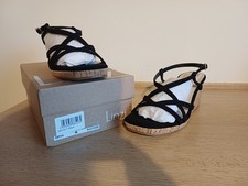 Linzi Safiya Black Faux Suede Strappy Wedge Sandals Size 5