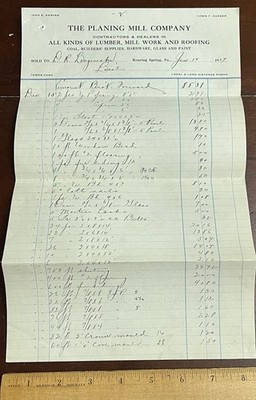 1927 Billhead,PLANING MILL CO. LUMBER,MILL WORK,ROOFING 10- 2X4X16 ft, $4.80