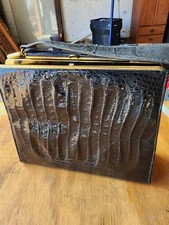 Vintage alligator skin clutch with gold-tone hardware by Anne Klein for Calderon
