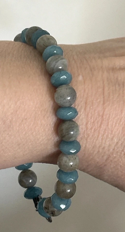Artisan Silvertone labradorite blue jade beaded bracelet size 7-7.5 - Image 2 of 4