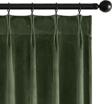 Olive Green Velvet Blackout Curtains 96" Pinch Pleat Thermal Insulated 2 Panels