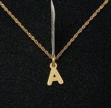 18K Gold Pendant And Chain. Initial Letter A Mini Shine 8 X 5.5 MM.