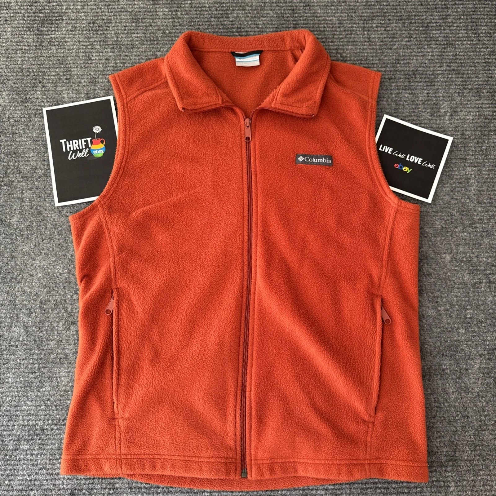 Columbia Men's Vest Size M Orange Full Zip Sleeveless Outdoor Fleece Jacket