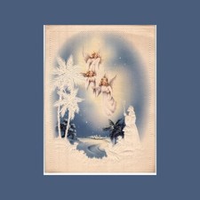Christmas Card Vintage Baby Jesus Manger Lambs Sheep Religious Nativity Scene