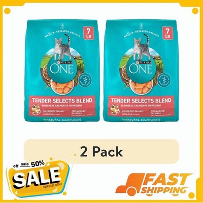 (2 pack) Purina ONE Tender Select Blends Dry Cat Food, Salmon, 7 lb Bag