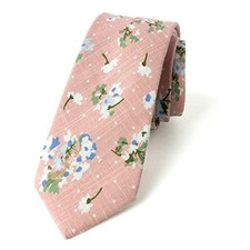 Men's Cotton Printed Floral Skinny Tie One Size 18-light Pink/Blue