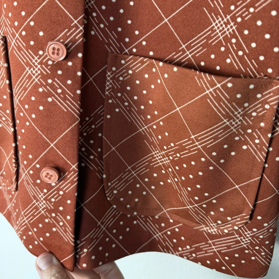 Vintage 70s Brown Plaid Button Up Top Womens Medium Psychedelic Preppy Classic - Image 4 of 4