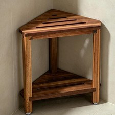 Corner Shower Stool 16.1in Acacia Wood Bench - Small Storage Shelf  Foot Rest