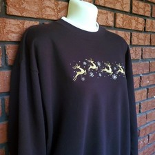 VTG 90s Christmas Sweatshirt Size M Reindeer Black Embroidered Grandma Sweater