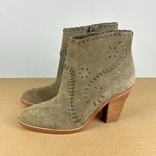 Ivanka Trump Mandel Western Suede Ankle Booties Womens 7.5 Taupe Tan Stacked