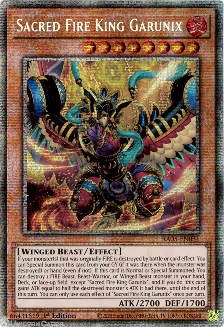 RA05-EN031 Sacred Fire King Garunix : Starlight Rare 1st Edition Mint YuGiOh Car