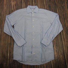 Eton Dress Shirt Men M Blue Long Sleeve Button Up Slim Fit Cotton Check Business