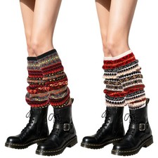 2 Pairs Leg Warmers Winter Warm Boot Cuffs for Women, Bohemian Style Crochet ...