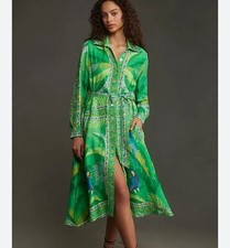 Farm Rio Macaw Scarf Chemise Midi Dress Size S NWT Anthropologie Green