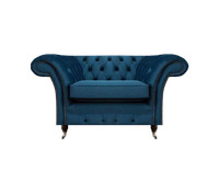 Blauer Wohnzimmer Chesterfield Textilsessel StoffmöBel Luxus Einsitzer