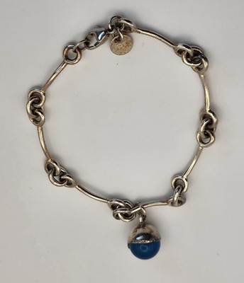 Vintage Sterling MICHAEL GRAVES Chalcedony Charm Knot Link Bracelet EXC 7.25''L