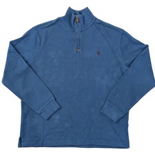 Polo Ralph Lauren Sweater Mens L Blue 1/4 Zip Mock Neck Cotton Pullover