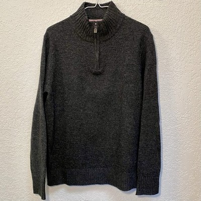 Bonobos Sweater Men s M Standard Fit Gray 100% Lambswool Mock Neck 1/4 Zip Top