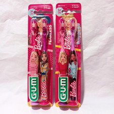 GUM Barbie Manual Toothbrush Ultra Soft Toothbrush Suction Cup - pack of 2 Lot 2