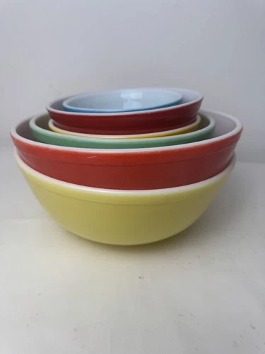 Vintage Pyrex Primary Colors Nesting Mixing Bowls Set Of 6 401-404 50s VTG