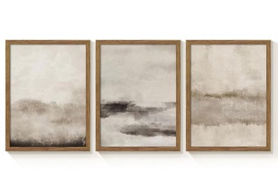 3 Piece Large Abstract Framed Wall Art Neutral Beige Modern Art 16x24 Inch
