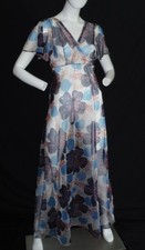 VTG 60's FREDERICKS of HOLLYWOOD Chiffon Flower Maxi Dress Beautiful Rare Sm