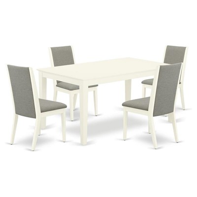 East West Furniture Capri 5-piece Wood Dining Set in Linen White/Shitake