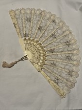Cream Color Lace Hand Folding Fan Romantic Victorian 9" Antique