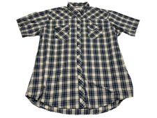 Wrangler Wrancher Short Sleeve Pearl Snap Shirt Blue  Light Tan Plaid Men's XL