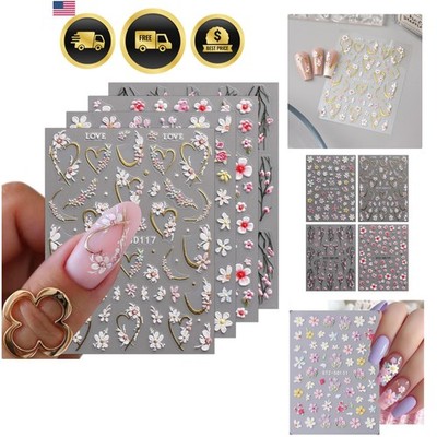 3D Embossed Flower Nail Art Stickers Decals Self-Adhesive 5D Spring Summer Fl...