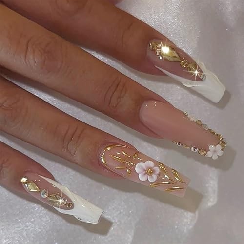 Square Press on Nails Long Fake Nails Glossy Glue on Nails Luxury FN064A00011