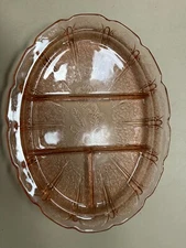 Pink Cherry Blossom Oval 13" Grill Platter - Jeannette Depression Glass