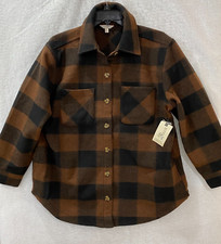 Terra & Sky Shaket Jacket Woman's Ox (14 W) Brown Button Up Buffalo Check