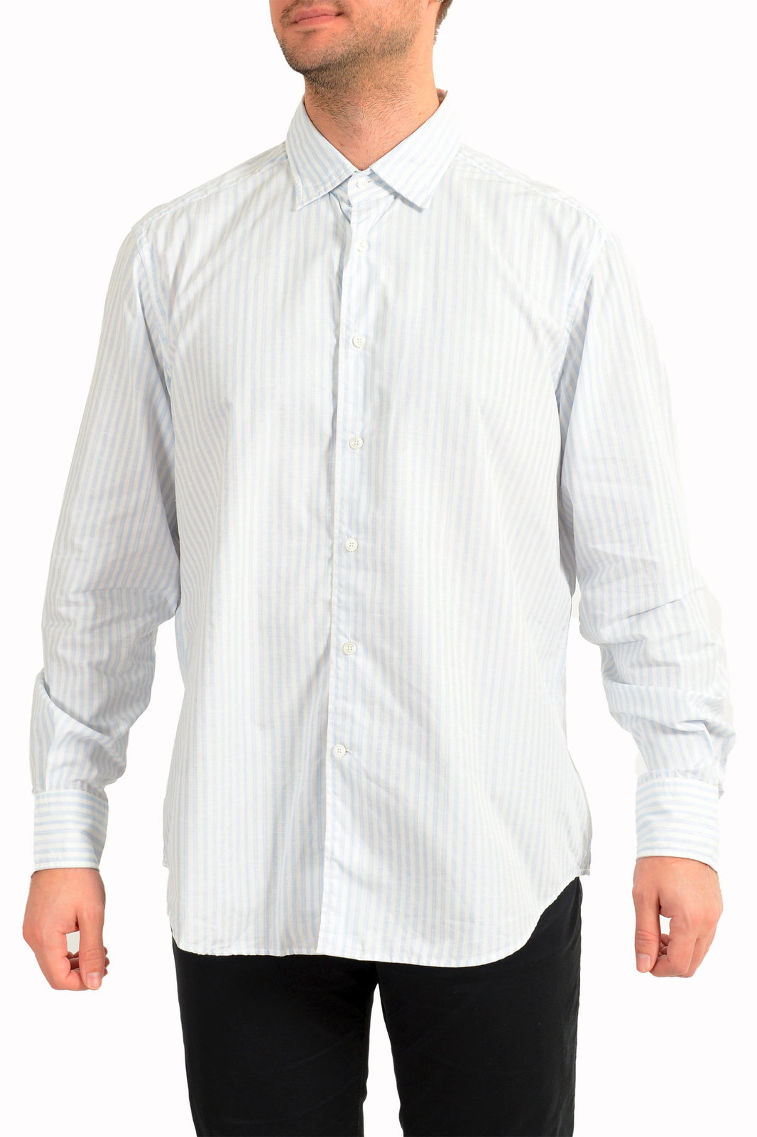 Glanshirt A Slowear Brand Striped Silk Long Sleeve Dress Shirt US 17.5 IT 44