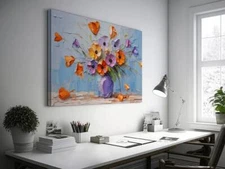 Vibrant Floral Bouquet Impasto Texture Wall Art Canvas Unframed Print Art