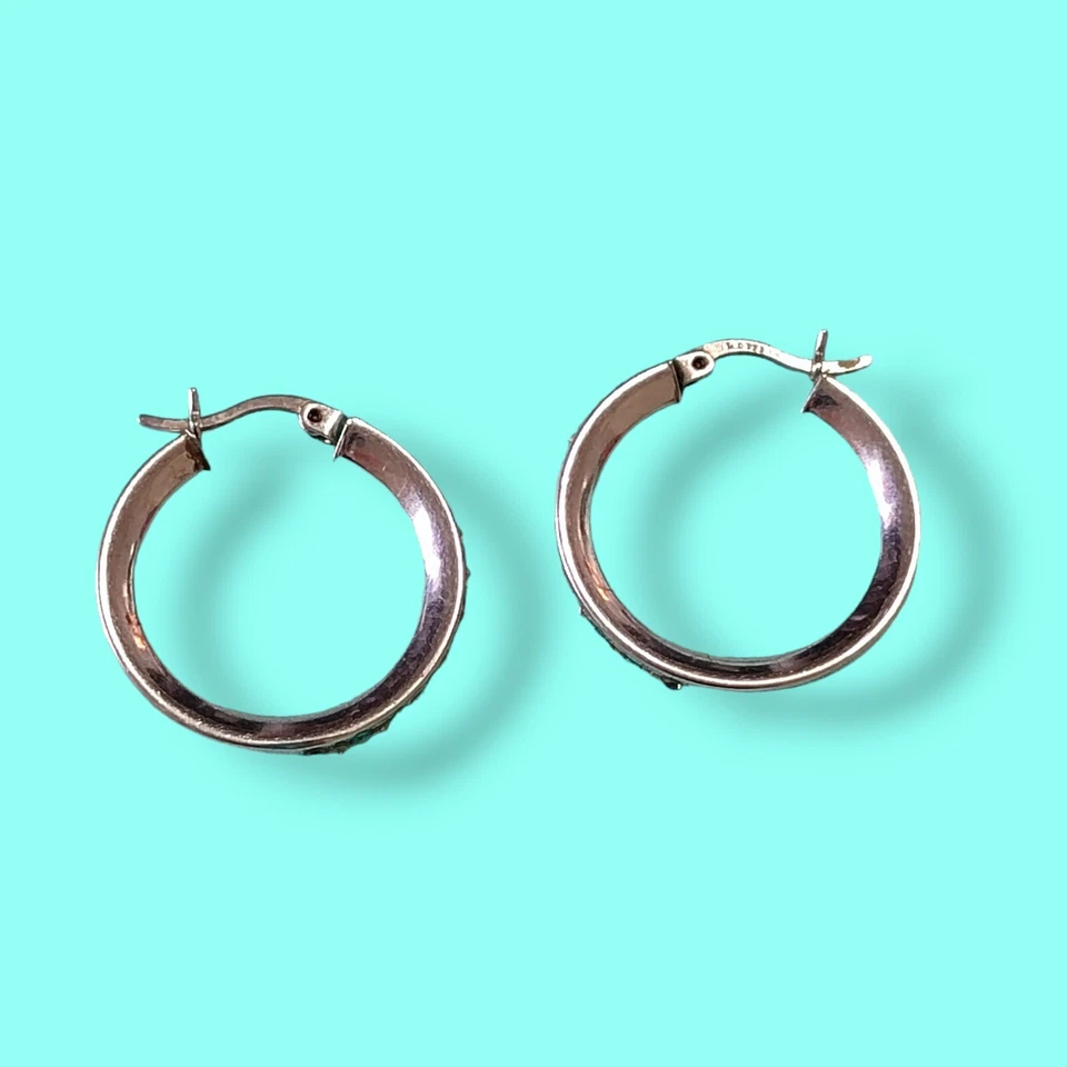 Sterling Silver Blue And White Crystal Glass Hoop Earrings Pierced Ears - Image 4 of 4