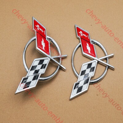 Pair Chrome Red For 1997-2004 C5 Front Nose and Rear Gas Lid Emblems Badges