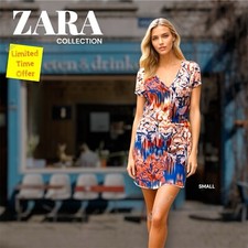 Zara Womens Dress Short Sleeve Mini Size S Multicolor Stretch Soft