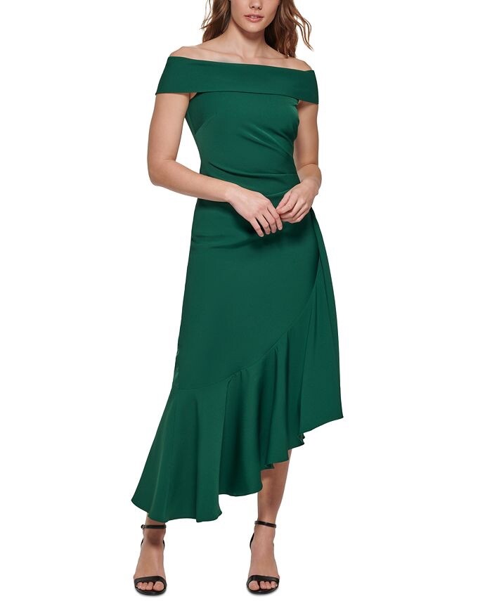 green emerald velvet dress Eliza J Hunter Green Floral Belted Dress With Balloon Sleeves- Size 12 –  The Saved Collection main image 1