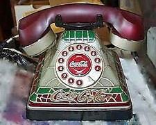 Vintage Stained Glass Look Coca Cola Coke Desk Phone Telephone Lights Up ~ Nice!
